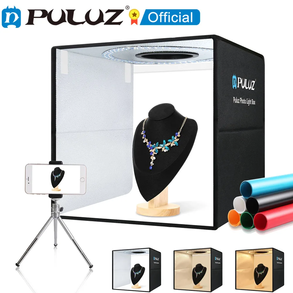 PULUZ 40cm Folding Portable Ring Light Quick Charge Type-C USB-C Photo Lighting Studio Shooting Tent Box with 6xColor Backdrops