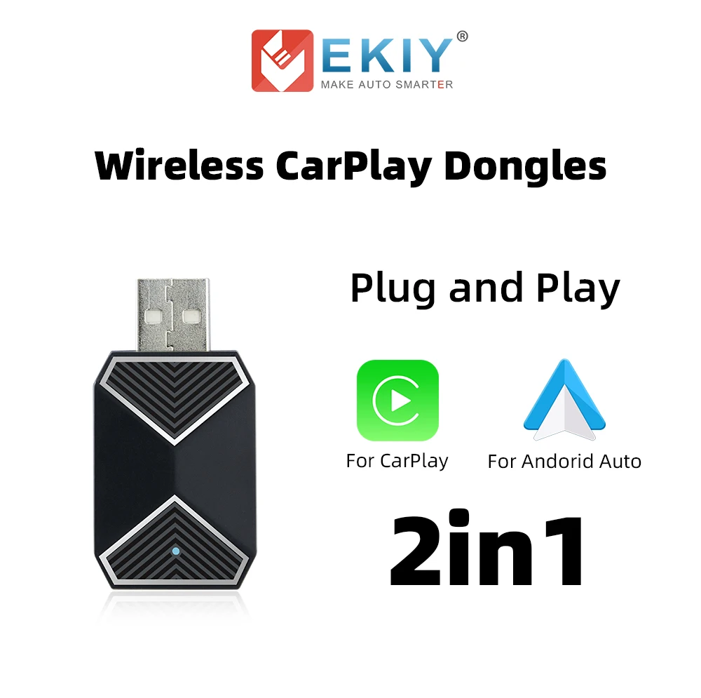 EKIY Wireless Carplay Adapter RGB Colorful Mini Smart Box Plug And Play Bluetooth WiFi Auto Connect For Wired Apple Carplay Cars