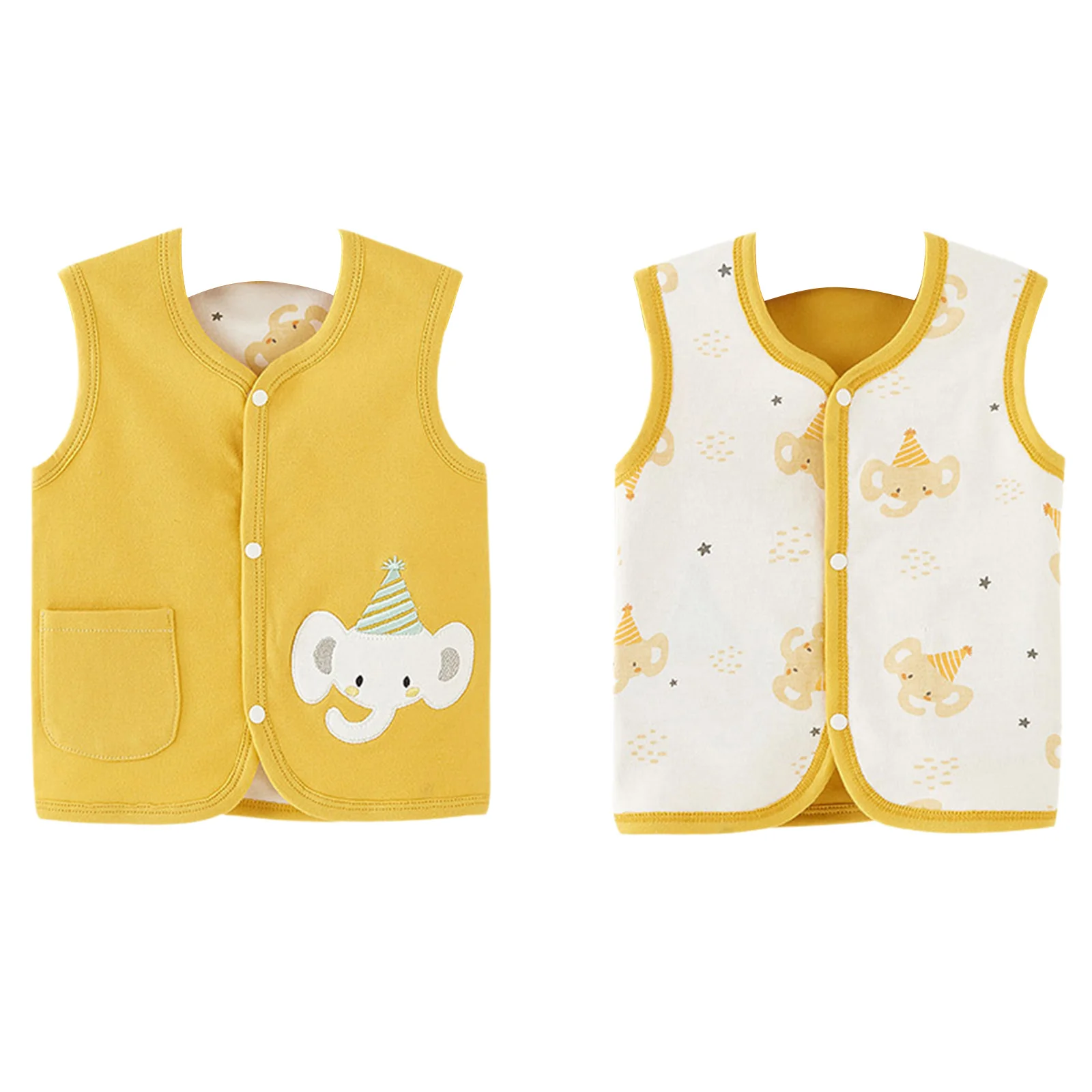 Baby Spring Autumn Cotton Double-Sided Vest Sleeveless Press Buttoned Animal Pattern Printed Waistcoat Children Daily Outerwear