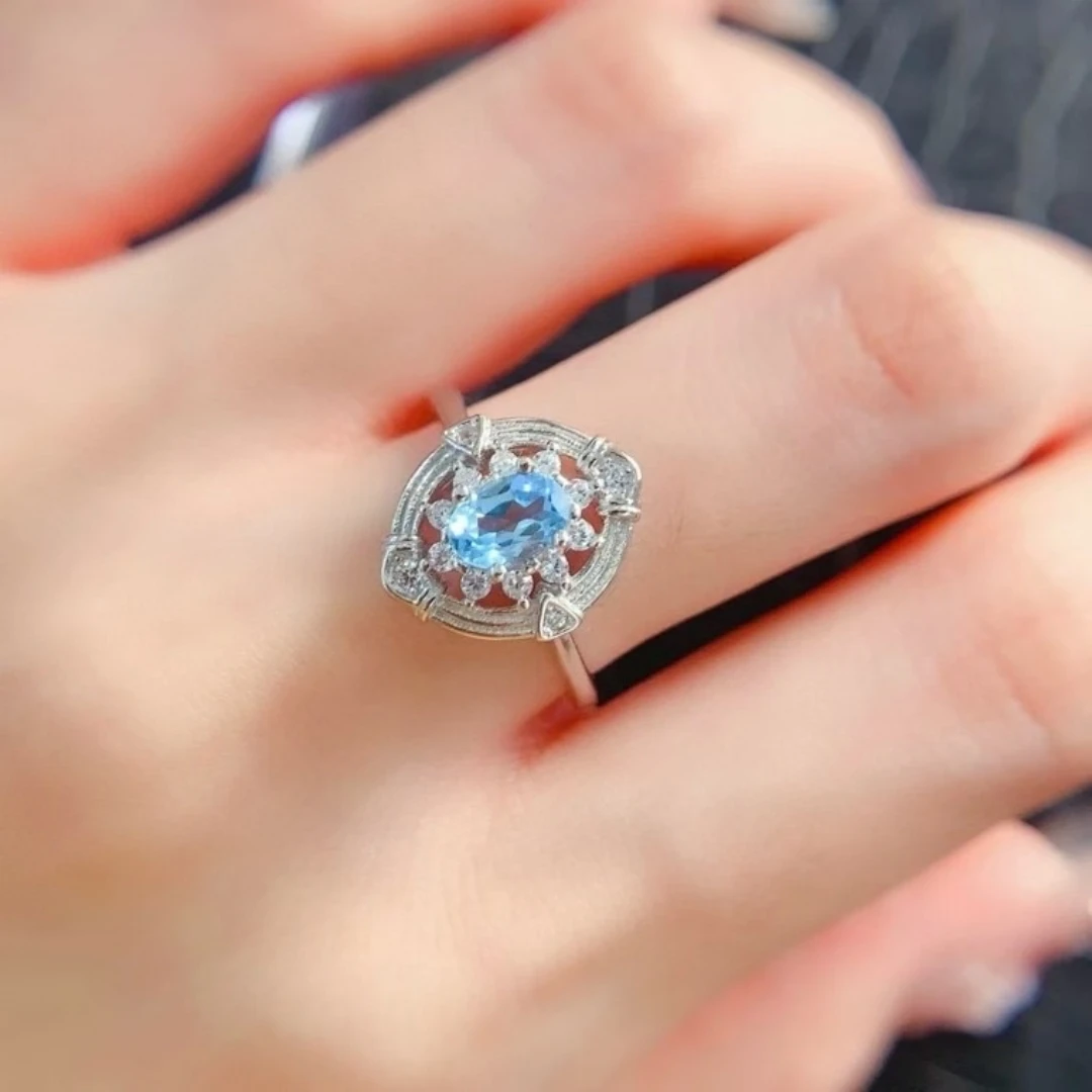 KJJEAXCMY High End Women's Ring Natural Topaz S925 Silver with Electroplating Boasting  High Clarity Full Brilliance Birthday