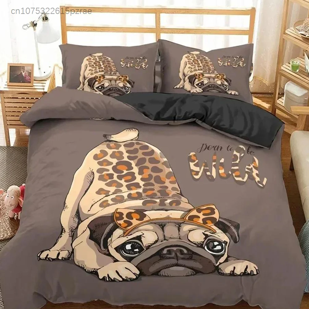 3d Cartoon Pug Dog Bedding Set Lovely Home Pet Puppy Pattern Duvet Cover King Queen Size Cute Animal Theme Soft Comforter Cover