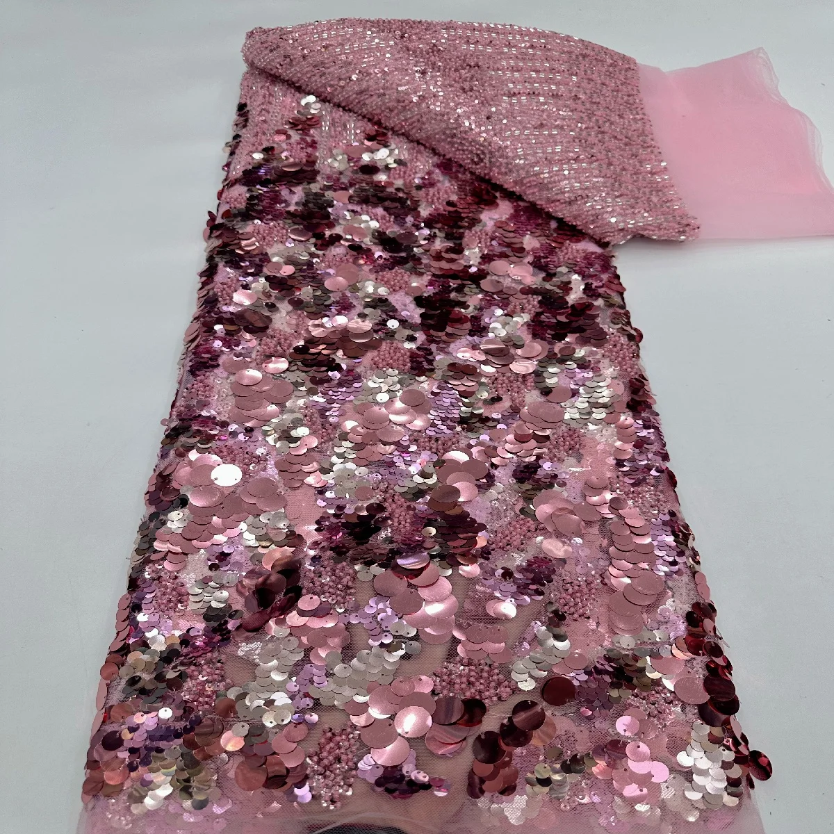 Antique Gold Multi‑Size Sequined Mesh Fabric, Retro Mixed Large Sequin Lace for Formal Occasion Dresses