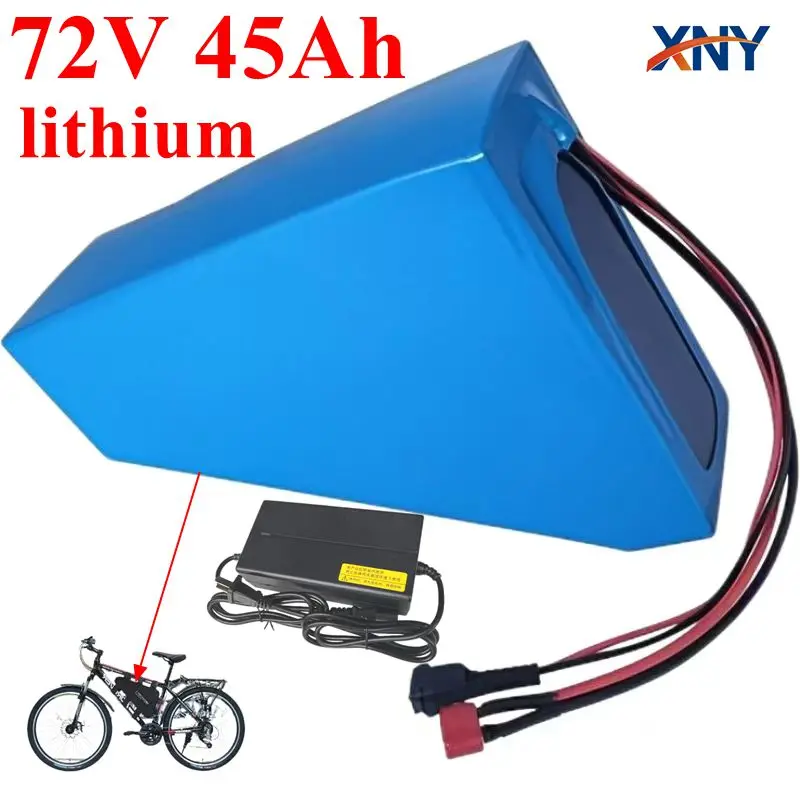 72v 45Ah lithium ion triangle battery BMS li ion 20S for 5000w 6000w Mountain Bike scooter Motorcycle + 10A charger
