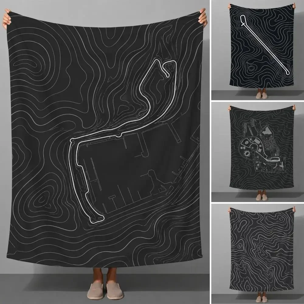 Topography Throw Contour Line Map Outdoor Adventure Pattern Throw Soft Flannel Throw Blanket Warm for Couch Bed Sofa Cozy