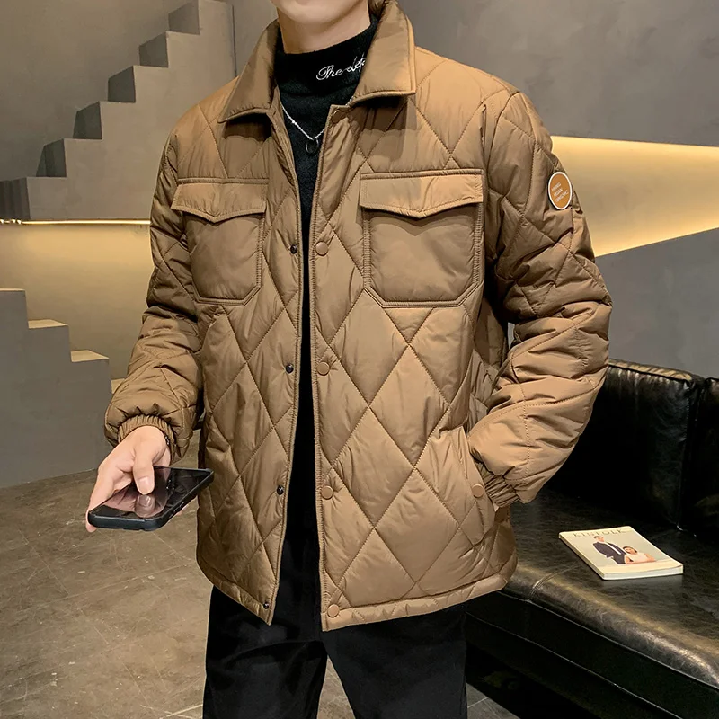 Veste en coton à col rabattu pour hommes, Parkas décontractées pour hommes, Streetwear monochrome, Coupe-vent, Haute qualité, Document, Mode d'hiver, Chaud