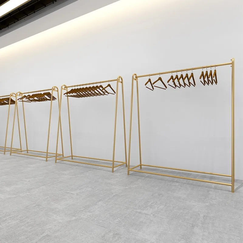 

Clothing store display rack Golden men's and women's clothing floor-to-ceiling hanger shelf