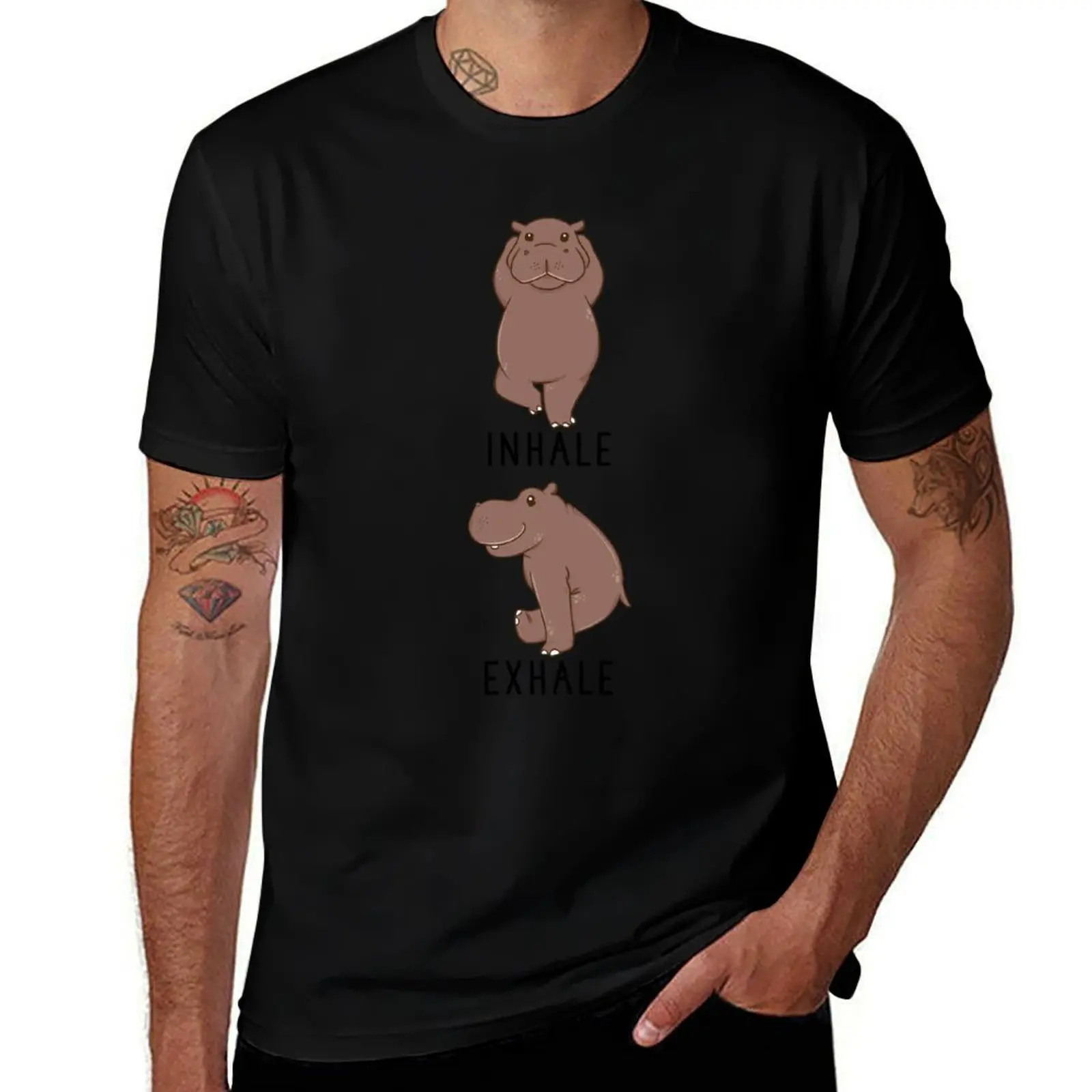 

Inhale Exhale Hippopotamus Hippo Yoga T-Shirt funny t shirts man man t shirt summer cotton t shirts high quality T-Shirt