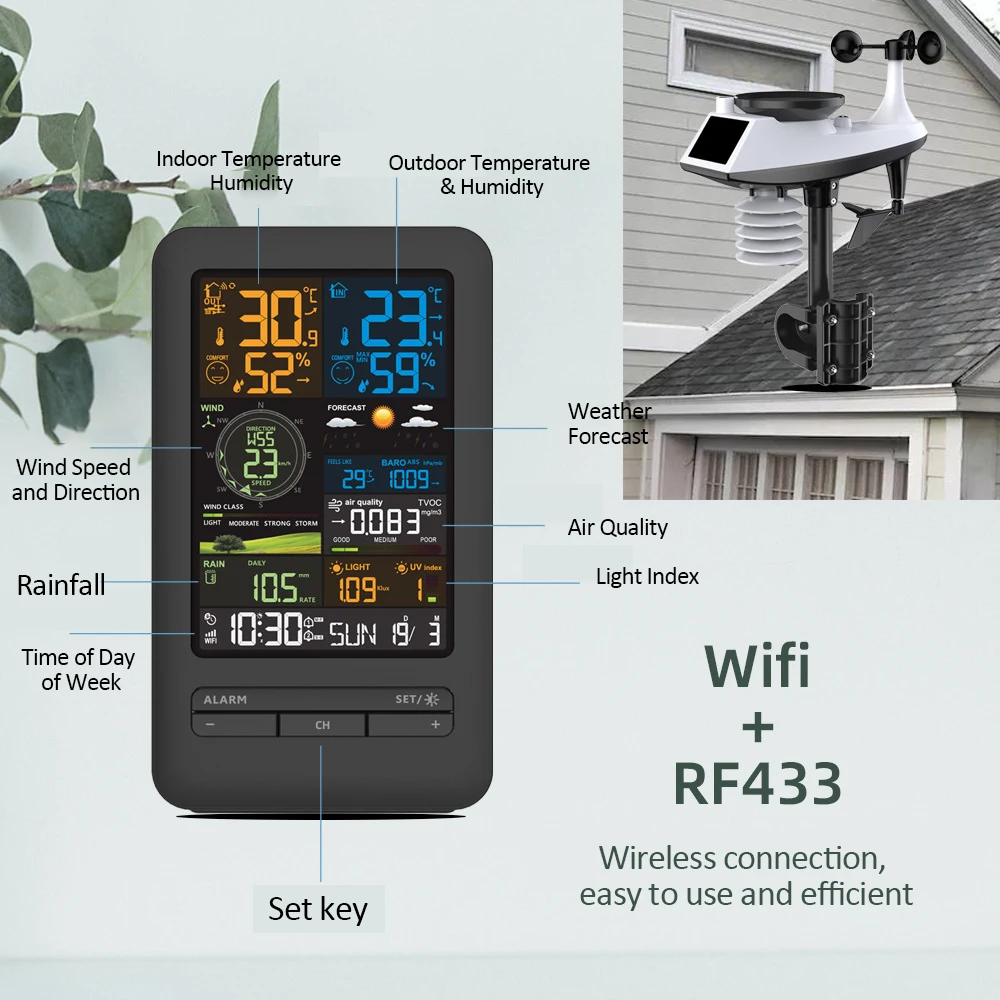 Stazione meteorologica WiFi con sensore termometro Wireless per interni ed esterni Display digitale a colori con rilevamento dell\'umidità della