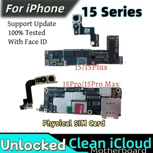 Bilashmart 100% Unlocked Logic Board iPhone 15 Pro Max 15 Plus Motherboard With Face ID Clean iCloud Mainboard Support Update replace
