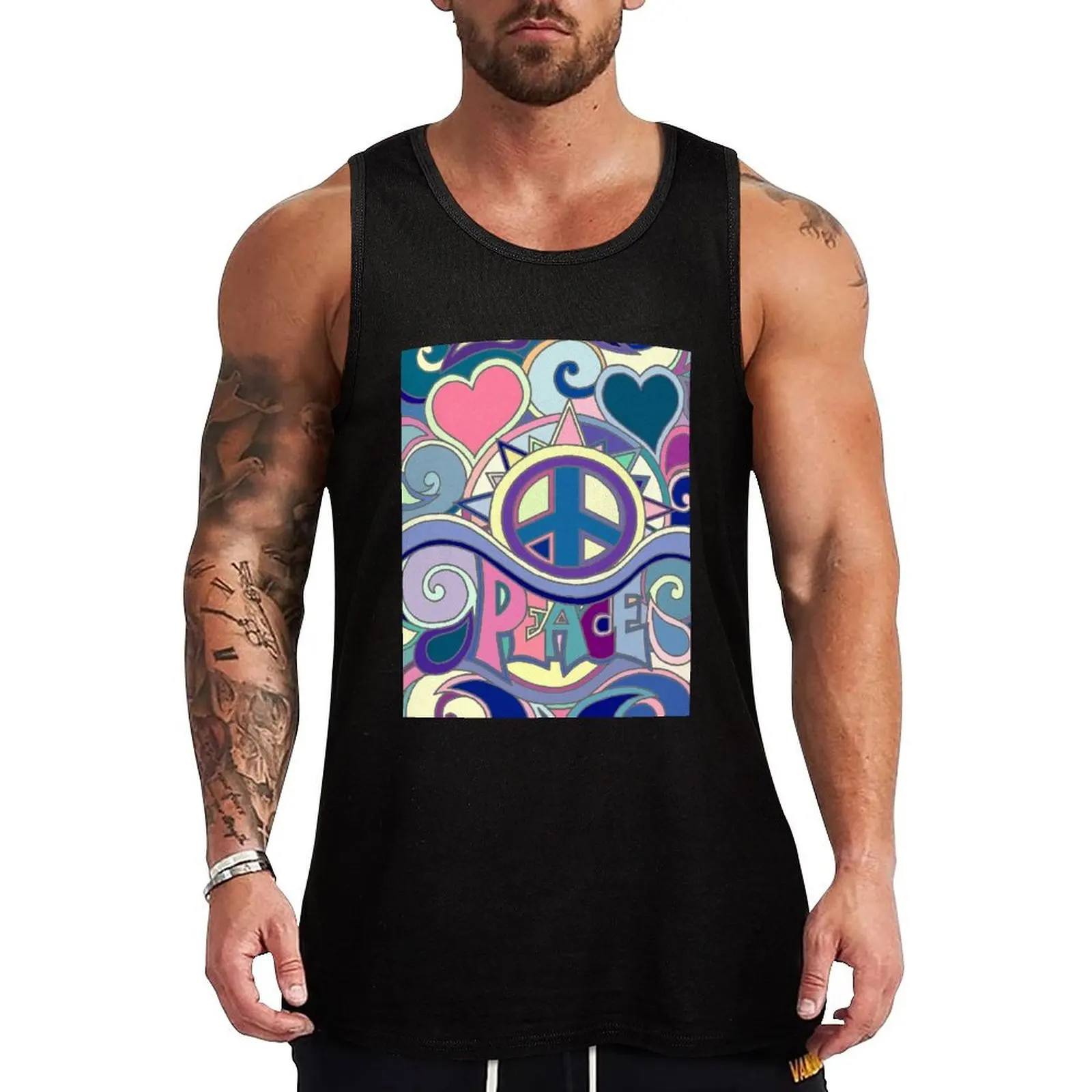 

Psychedelic Hippy Retro Peace Art Blue Tank Top Running Tank Top Sleeveless Moisture Wicking Shirt