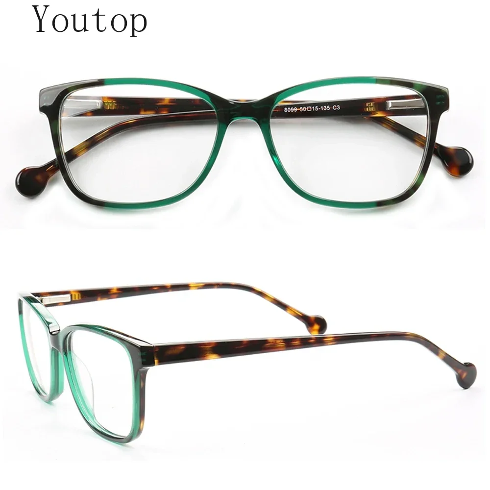 Women Round Prescription eyeglass frames men vintage Leopard Pattern Two Toned eyeglasses fashionable optical glasses green red