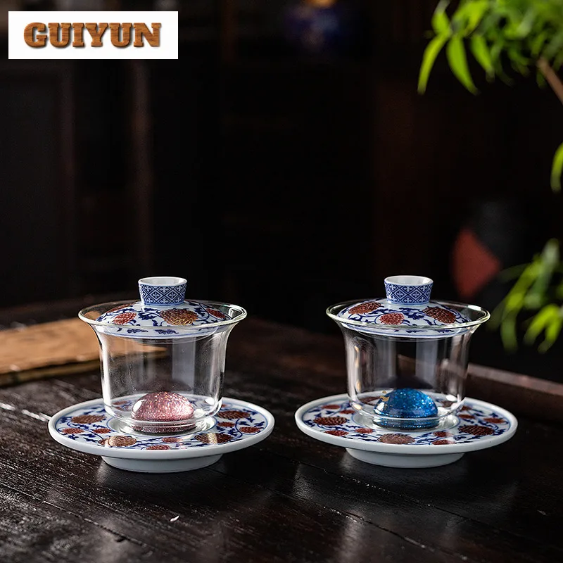 

180ml Handmade Transparent Glass Gaiwan Aesthetic Starry Sky Crystal Ball Tea Tureen Tea Maker Cover Bowl Teaset Ornaments Gift