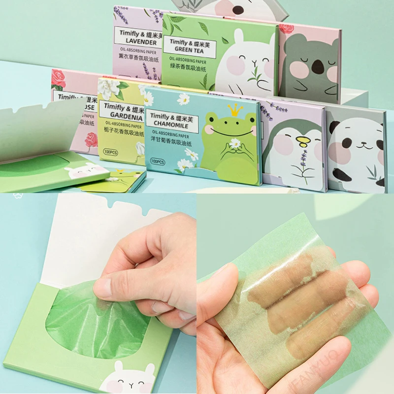 100 Uds. Papel secante de aceite facial con fragancia, Control de aceite, limpieza facial absorbente de aceite, herramientas de maquillaje de tejido secante facial portátil
