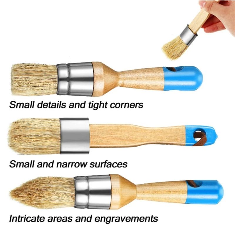 3 Pcs/Set Ergonomic Handle Chalk Wax Paint Brushes Bristle Stencil Brushes Tool for Home Decor, Wood Projects DIY Painting