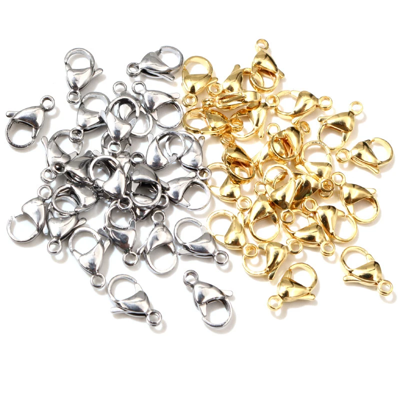 30 Stks/partij 12*7 Mm 10*5 Mm Rvs Vergulde Karabijn Haken Voor Ketting & armband Ketting Diy Sieraden Bevindingen