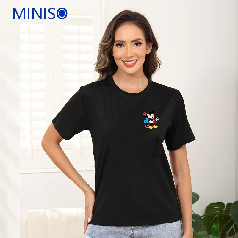 

Cartoon Clothes Trends Custom Disney Mickey Minnie Printed Y2k T-shirt Loose Top Ladies Plus Size Woman Clothing Black t-Shirt
