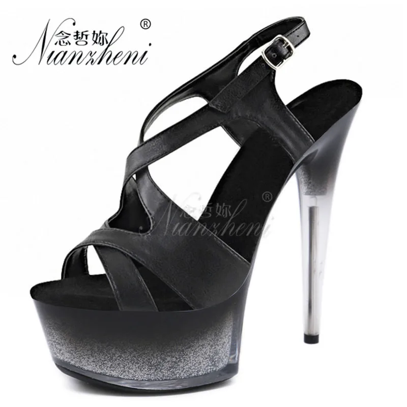 Women's Punk Roman Sandals 15cm Exotic Platform High Heels Sexy Fetish 6-Inch Gradual Color Change for Pole Dancing And Stripper