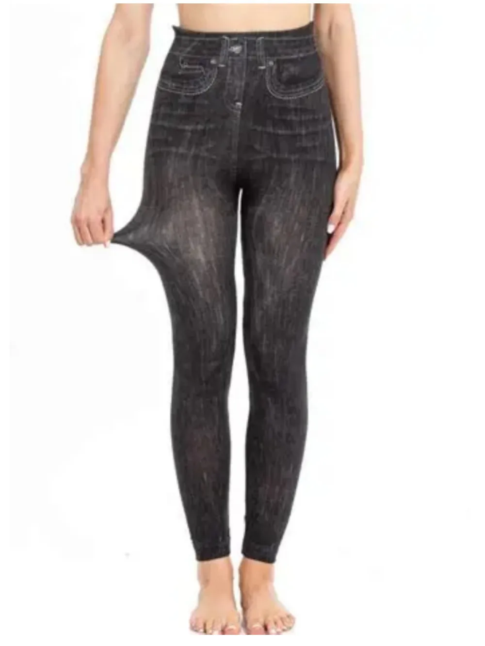 

Эластичные джинсы с искусственными джинсами, бесшовные джинсовые леггинсы с принтом для всех сезонов, узкие джинсовые леггинсы с контролем живота