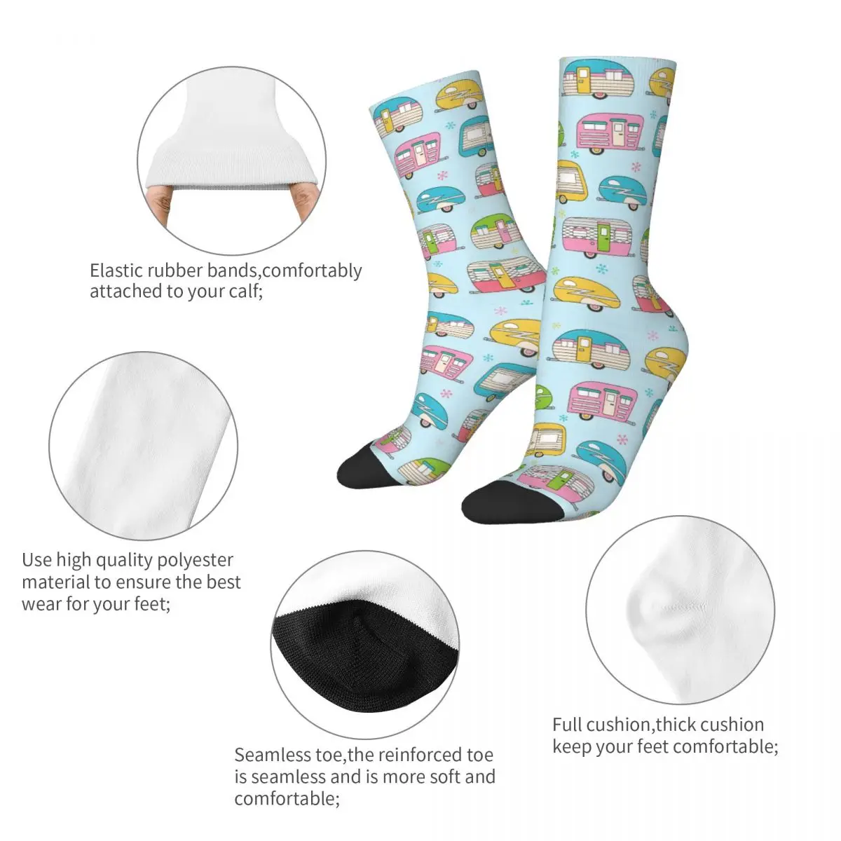 New Male Men Socks Harajuku Cute Camp Caravan Sock Camping Cartoon Graphic Women's Stockings Spring Summer Autumn Winter