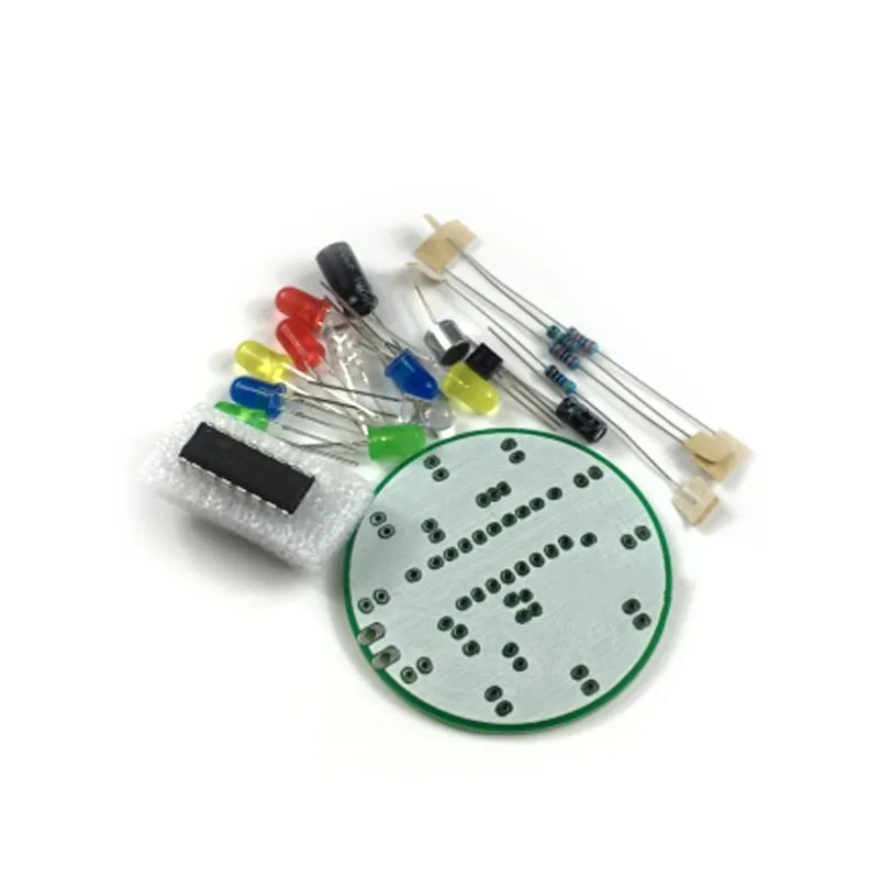 1set (parts) CD4017 Voice Controlled Rotating Colorful LED Circulating Water Lamp Kit DIY Microphone Voice Electronic Control