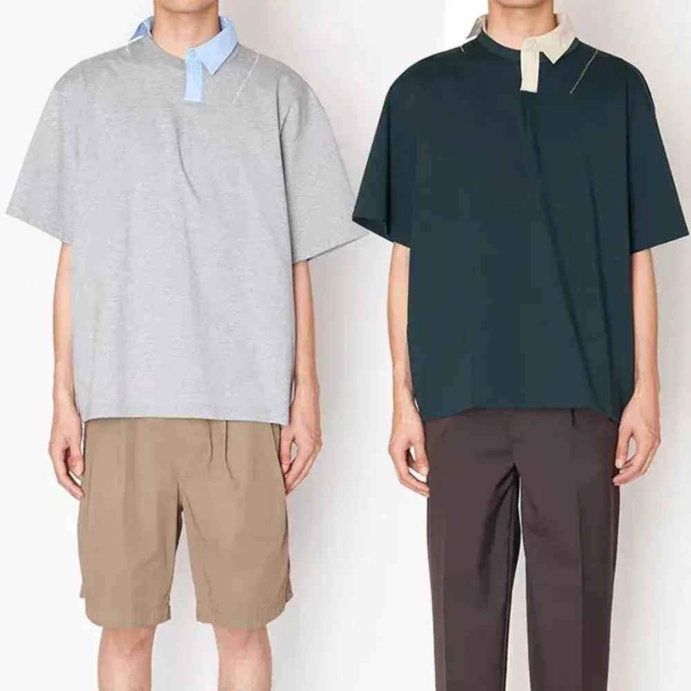 25SS Kolor Japan Style Asymmetrical Collar Cotton Short Sleeved T-shirt for Men New Arrival