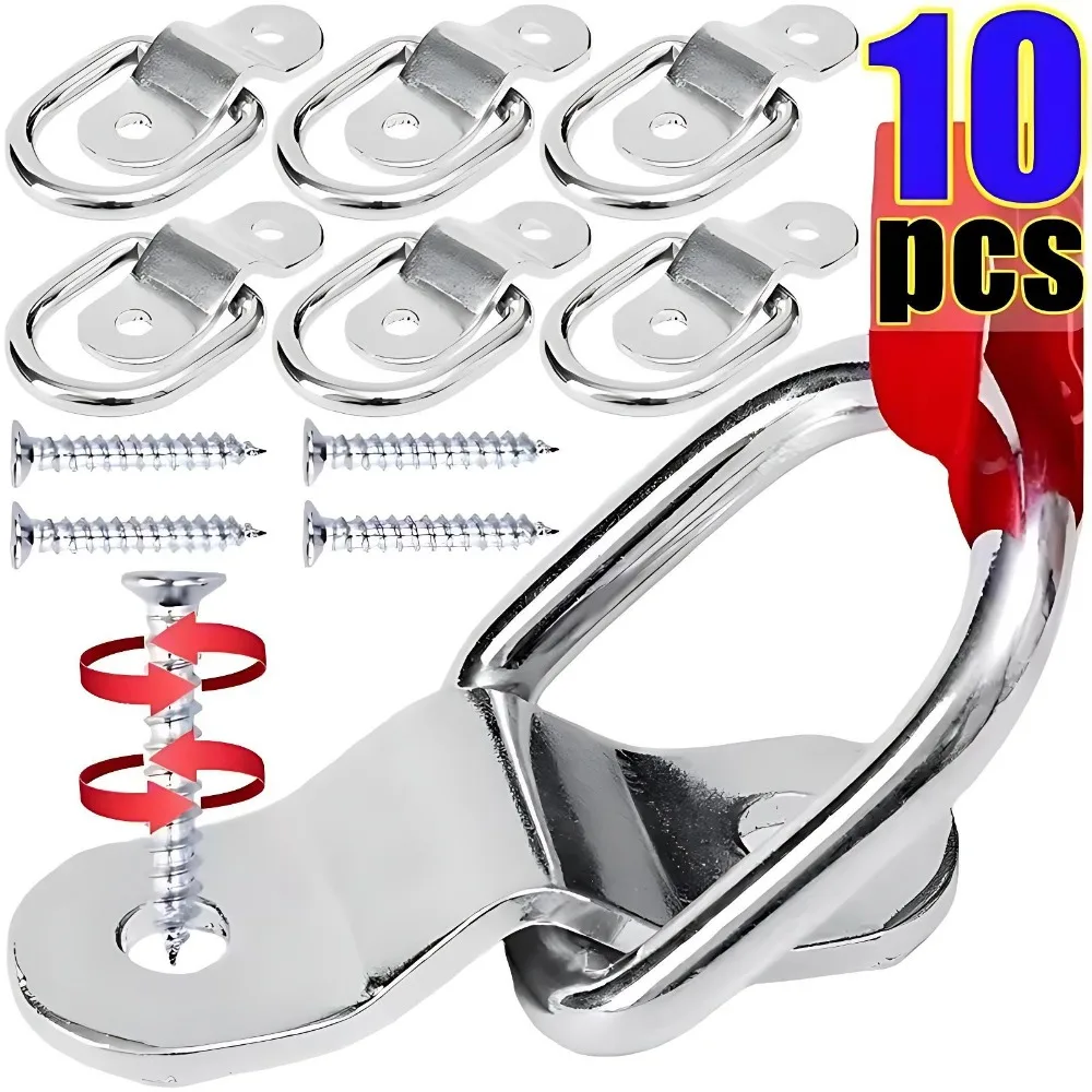 D Ring Tie Down Anchor Truck Trailer Cargo Lashing Pull Ring Hook Heavy Duty Iron Silver Fastener for Utility Enclosed Van Auto