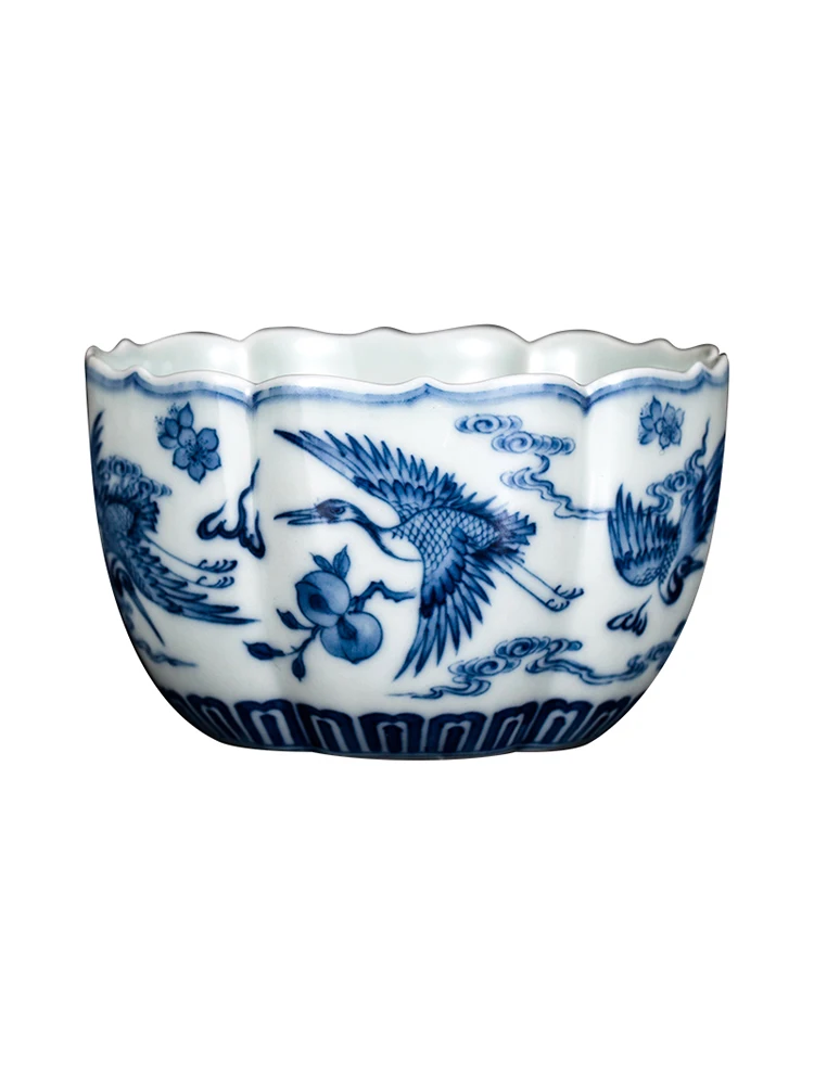 Zhongjia Master Jingdezhen Chai Kiln Blue And White Pure Hand Painted Crane Same Spring Six Square Cup Kung Fu