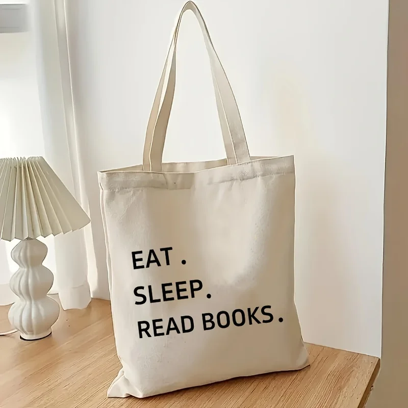 1PCS EAT SLEEP READ BOOKS Canvas Bag Simple and Fashionable Travel Bag for Friends' Birthday Gift Eco friendly Shopping Bag