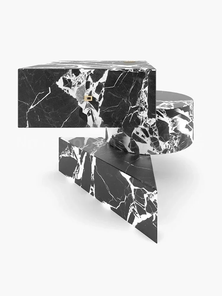 

NEW Black marble sofa side table, modeling side corner coffee table simple luxury stone, customized