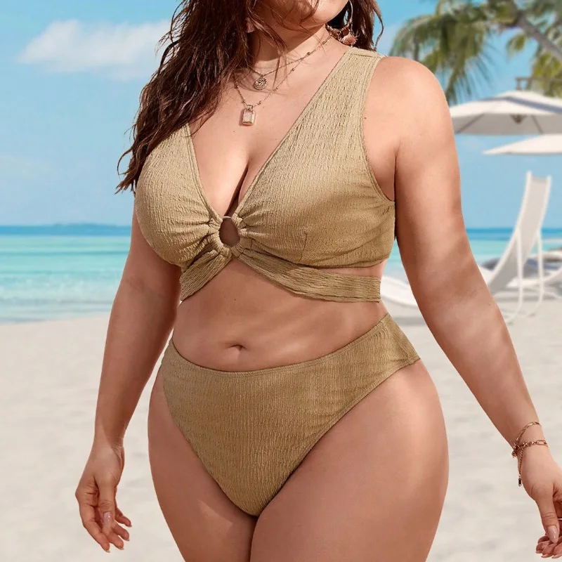 Vacation Seaside Bikini Sexy Split Swimsuit Women Three-piece Skirt Summer Light Brown Vest V-neck Swimming Sunbathing Swimsuits