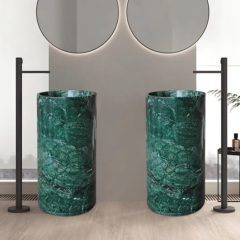 A  Natural marble wash basin Home hotel Light luxury square column basin Integrated floor washbasin