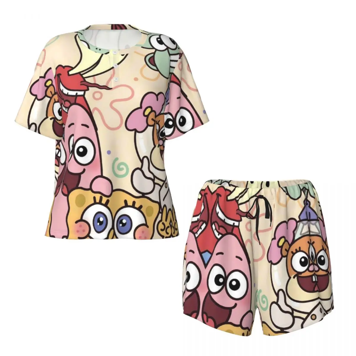 Spongebob New Summer Plus Size 4XL Pajamas Set for Women Nightwear