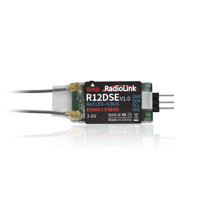 VoidFly RadioLink R12DSE Mini RC Receiver Real-time Built-In Telemetry Dual Antenna 12 Channels 2.4GHz For Helicopter Fixed-wing