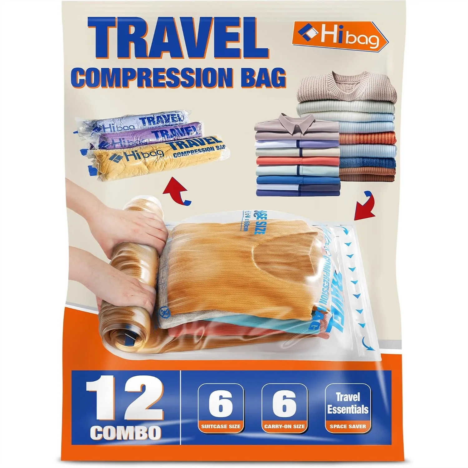 

12 Compression Bags for Travel Essentials, Vacuum Packing Space Saver Bags for Cruise