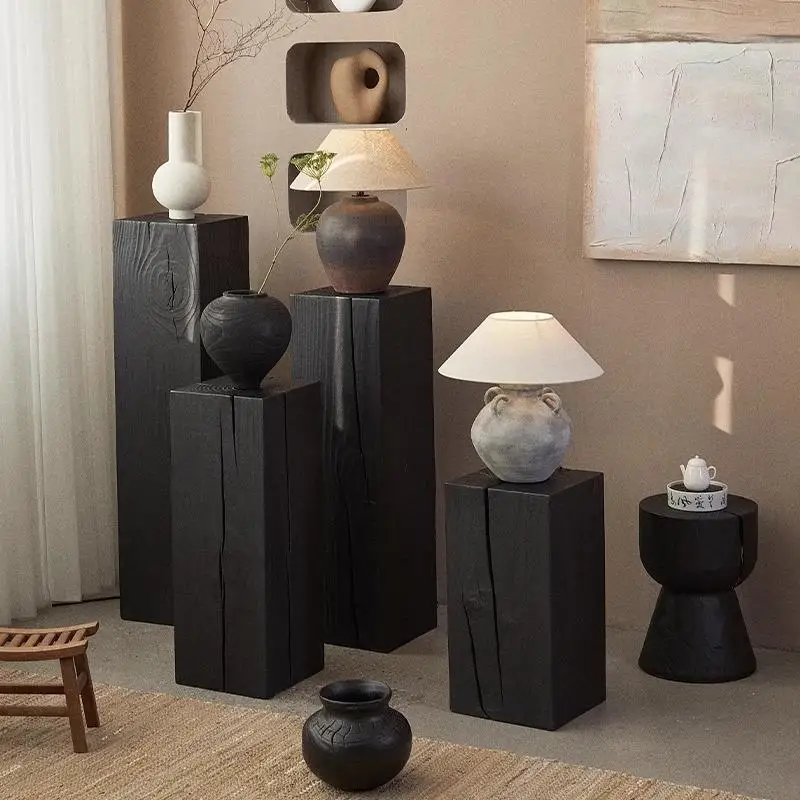 

carbonized wooden pier stump carbonized black wooden pier stool block creative square wooden pier cylinder floor bottom s
