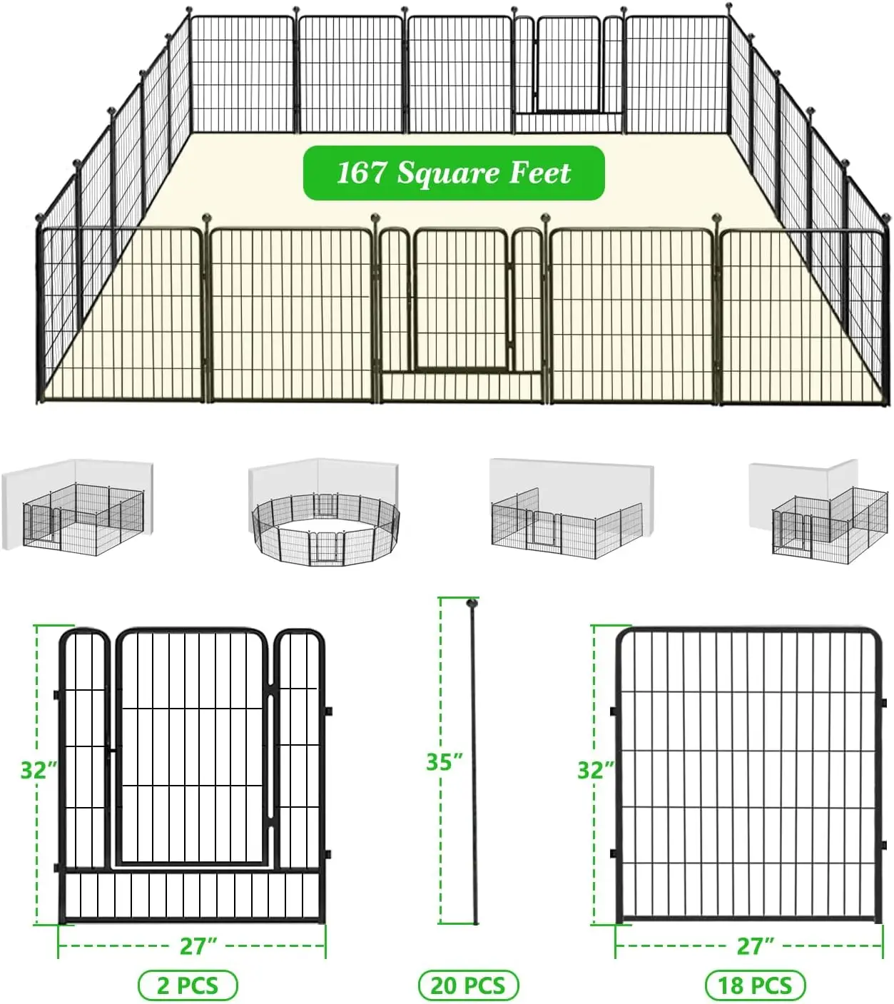 Decorative Garden Metal Fence 46Ft (L)×32In(H) 20 Panels Heavy Duty Iron Wire Animal Barrier Temporary No Dig Fence Landscape