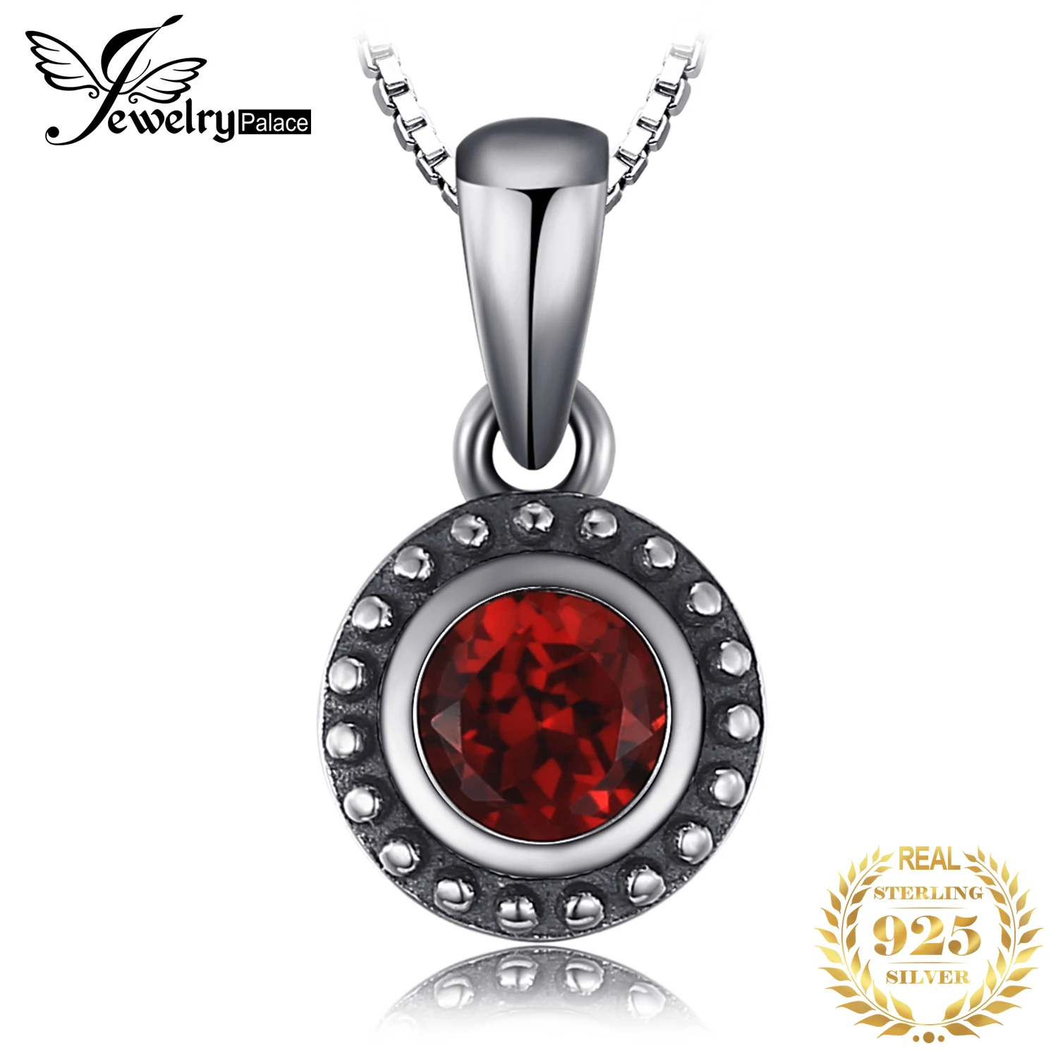 JewelryPalace Vintage 5mm Genuine Garnet 925 Sterling Silver Pendant Necklace for Women Fashion Gemstone Jewelry Without Chain