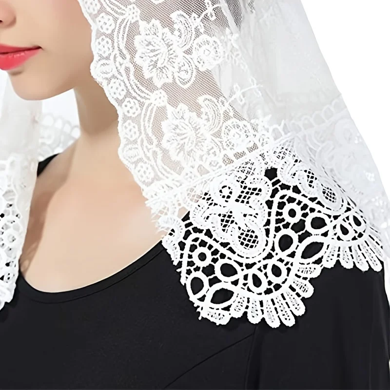 Shi Huaisha Mantiara Lace Stole, Romantic White and Elegant Black, with Exquisite Lace Edge Bridal Veil
