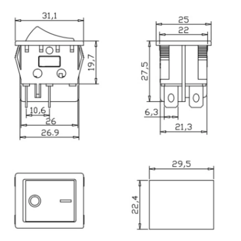 KCD4 Rocker Switch Power Switch 3 Posição 6 Pinos Equipamento Elétrico com Luz 16A 250VAC/ 20A 125VAC 1PCS