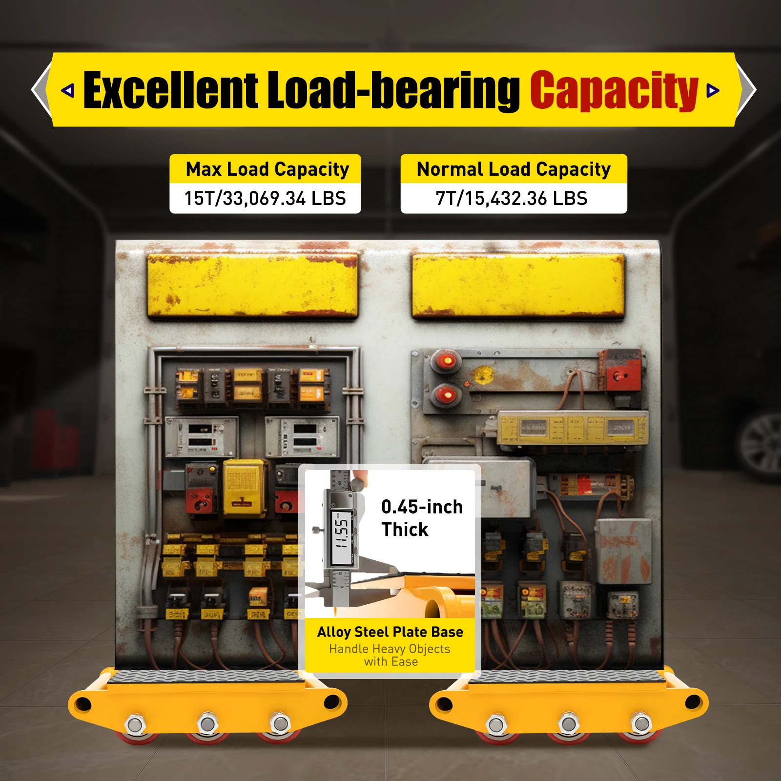 15T Versandwagen Heavy Duty Machinery Mover Dolly Skate Roller Cart Frachttransport Gelb 33069lbs