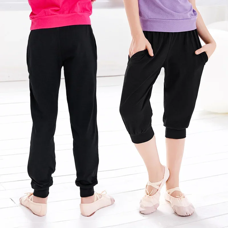 Dziewczęce dziecięce chłopięce spodnie do tańca baletowego bawełniane czarne średniej talii hiphopowe spodnie gimnastyczne dziecięce luźne spodnie do treningu tanecznego