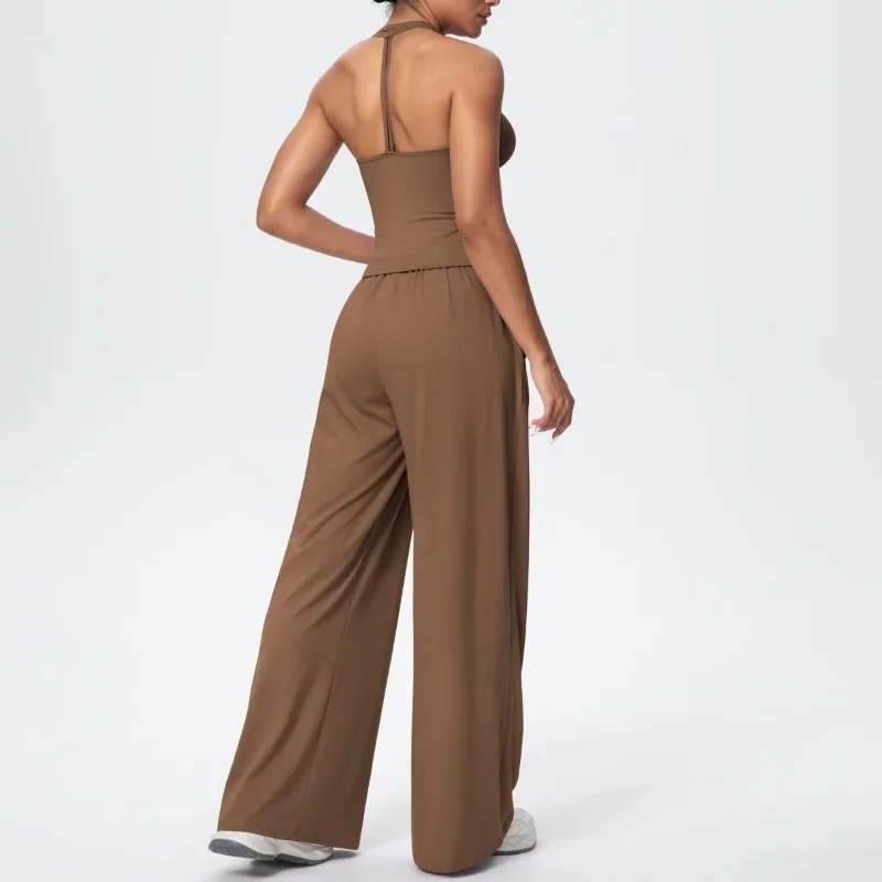 

2026 Spring/summer New Casual Women's V-neck Beautiful Back Wide-leg Pants Yoga Suit Set Sports Fitness Set