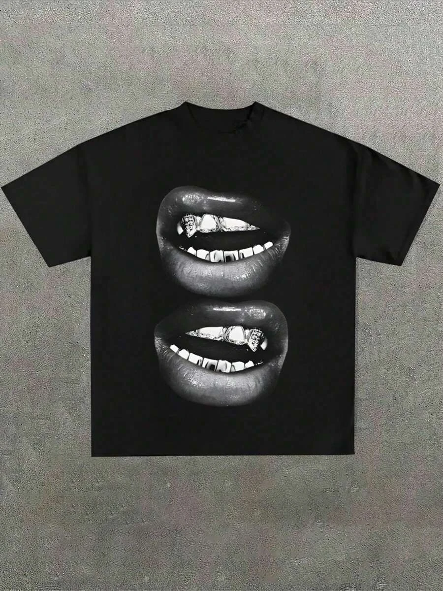 Grill Lips Funny Graphic Tee Shirt, Casual Soft, Pure Cotton 220gsm Pattern Printed T-Shirt