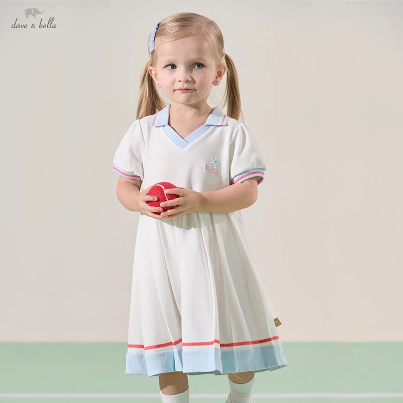 

Dave Bella Girls Dresses Autumn Spring Short Sleeves Elegant Cotton Kids Casual Skirt Sports Outdoor Children Clothing DB2252113