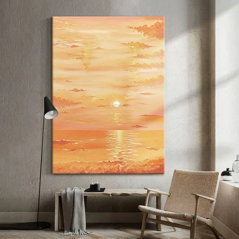 Pure Hand Drawn Abstract Oil Painting Sunrise Seaside Scenery Poster Wal Decor Sofa Background Wall Dining Room Hanging Painting