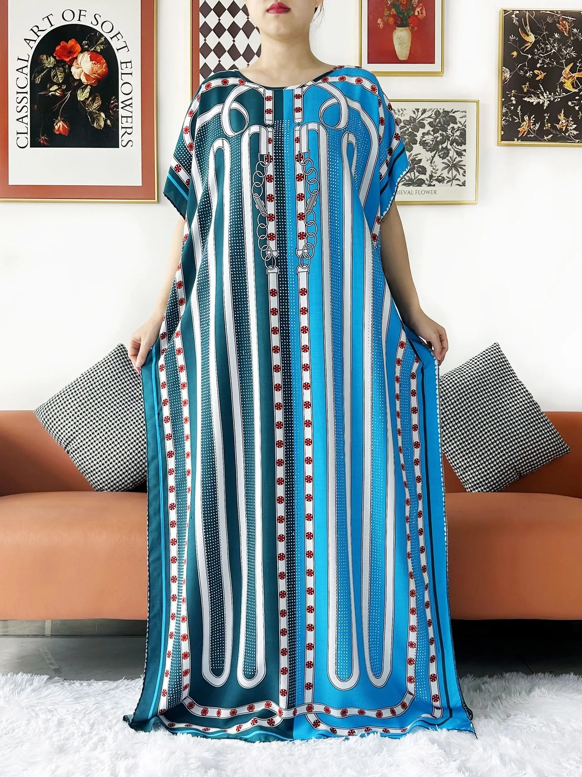 New Style African Summer Short Sleeve Dashiki Dress Big Scarf Loose Boubou Maxi Islam Women Casual Dress African Abaya Clothes