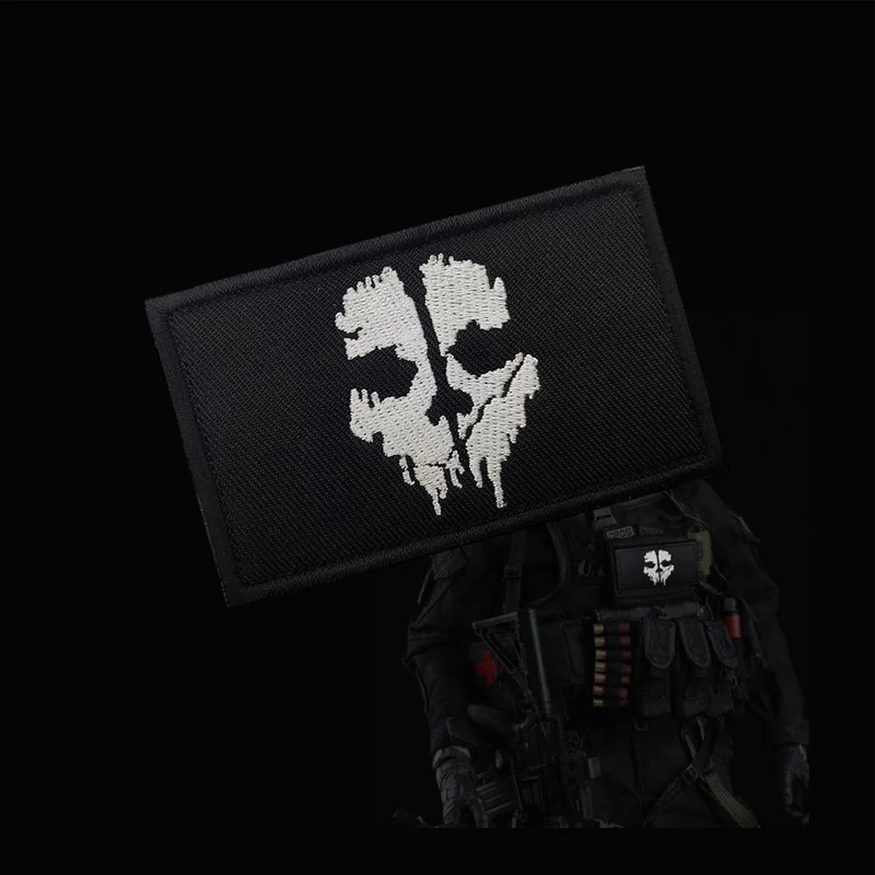 Parche táctico bordado máscara fantasma calavera Punk para ropa - imagen 4