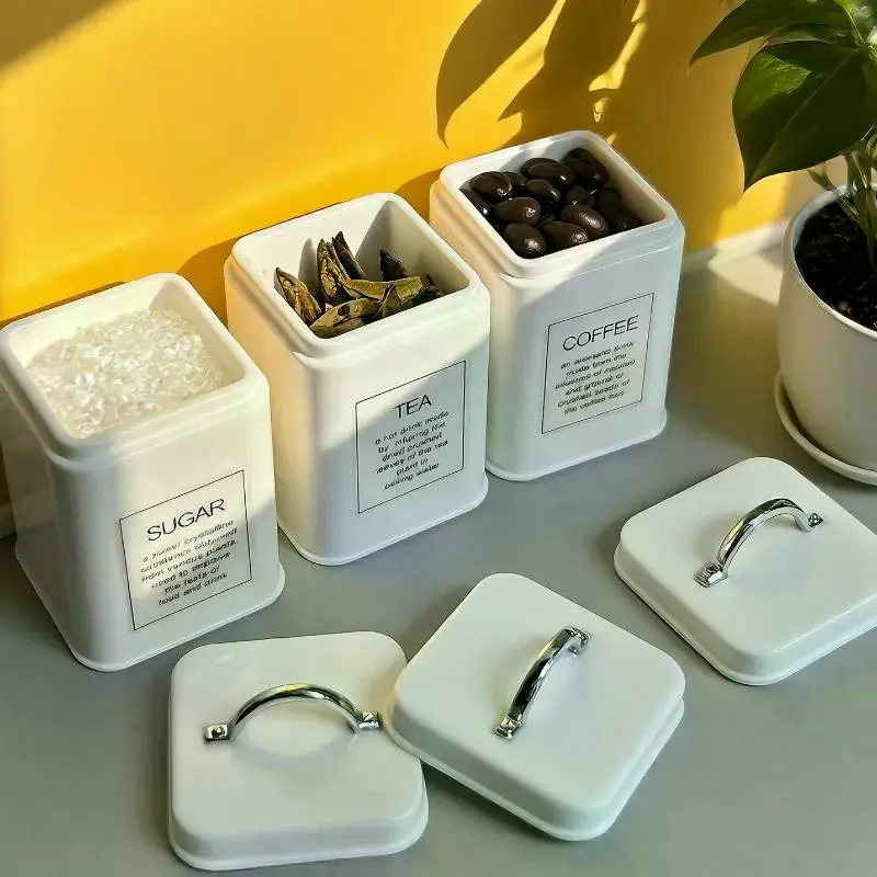Conteneur de rangement de cuisine Miniature pour maison de poupée 1/6, modèle carré en étain de grains de café pour décoration de maison de poupée, jouets de jeu pour enfants, 3 pièces