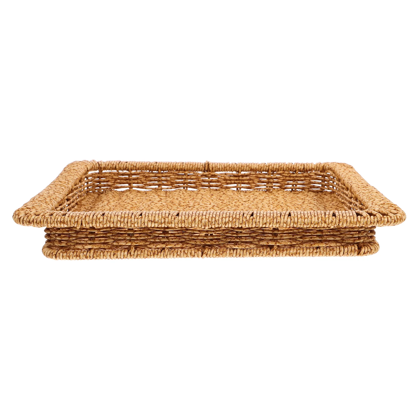 

Storage Basket Food Bread Serving Tray Plastic Woven Lid Round Plate Egg Sundries