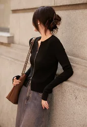 2024 Spring and Autumn Cashmere cardigan women Knitted Double Zipper Cardigan Cashmere Female Coat
